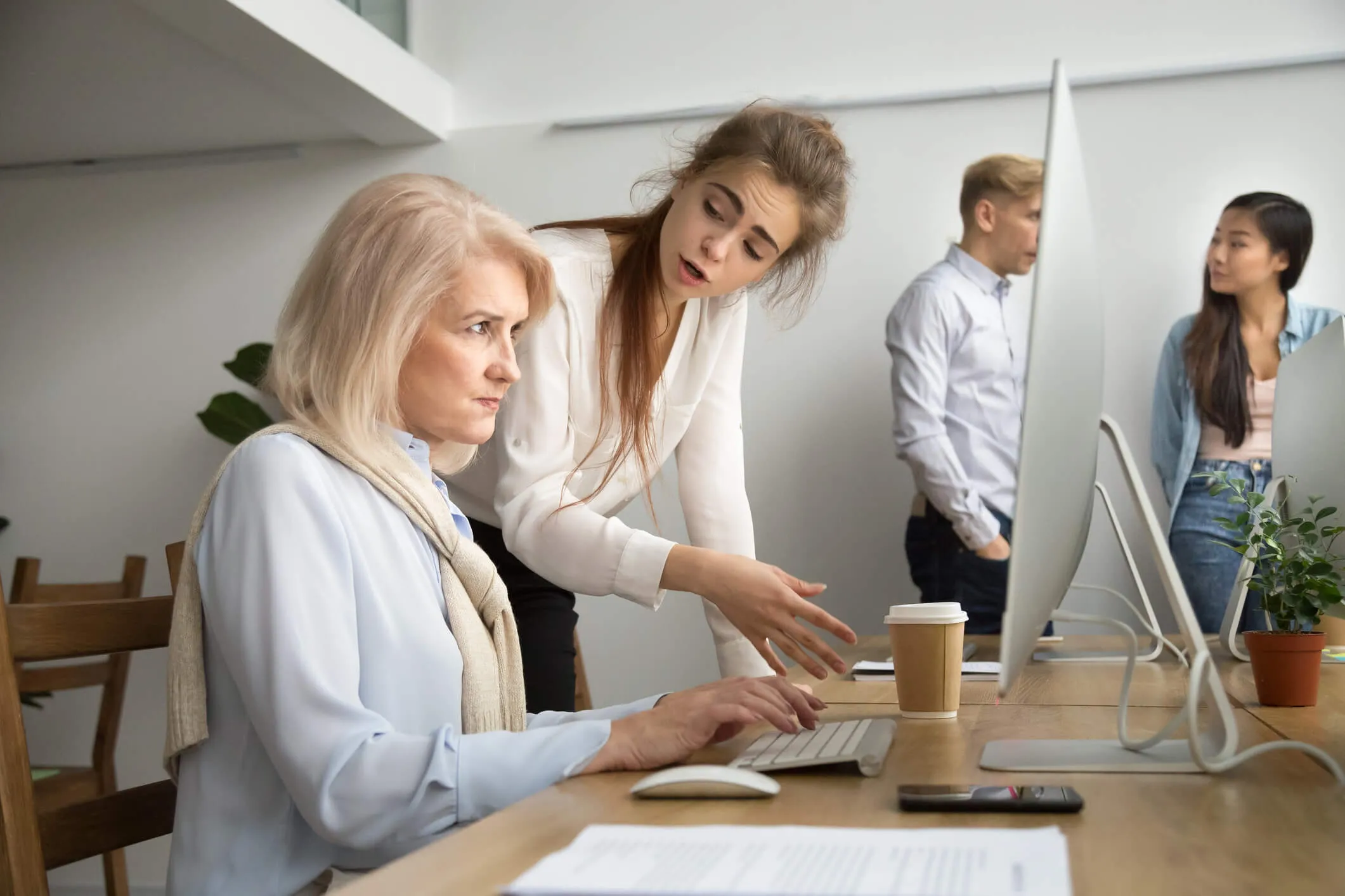 A senior employee working.